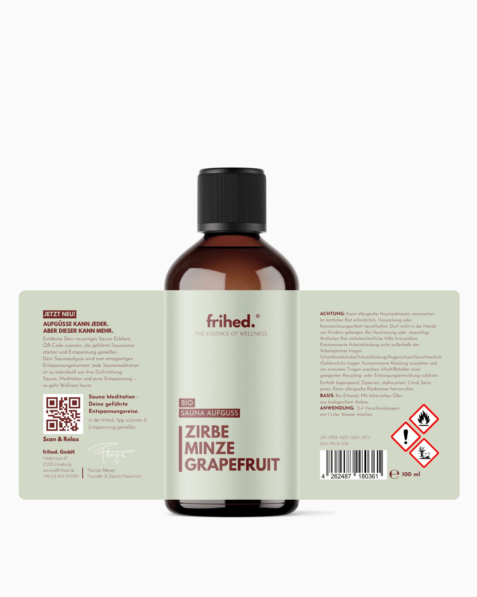 Bio Saunaaufguss Zirbe, Minze & Grapefruit - frihed. GmbH