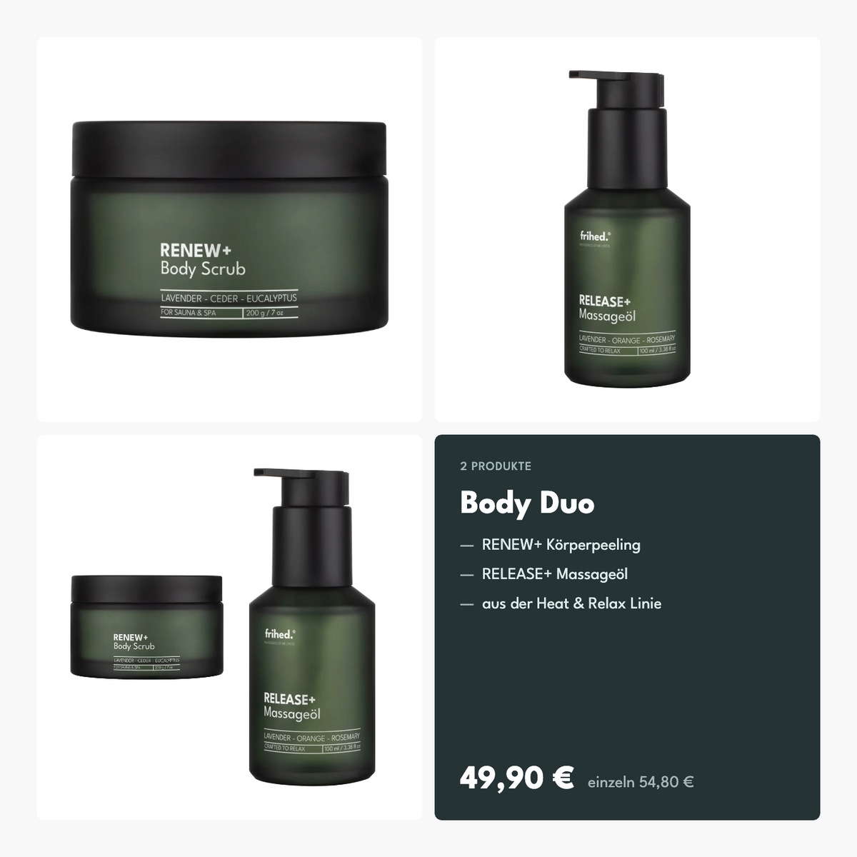 Heat & Relax Body Duo: RENEW+ Körperpeeling und RELEASE+ Massageöl