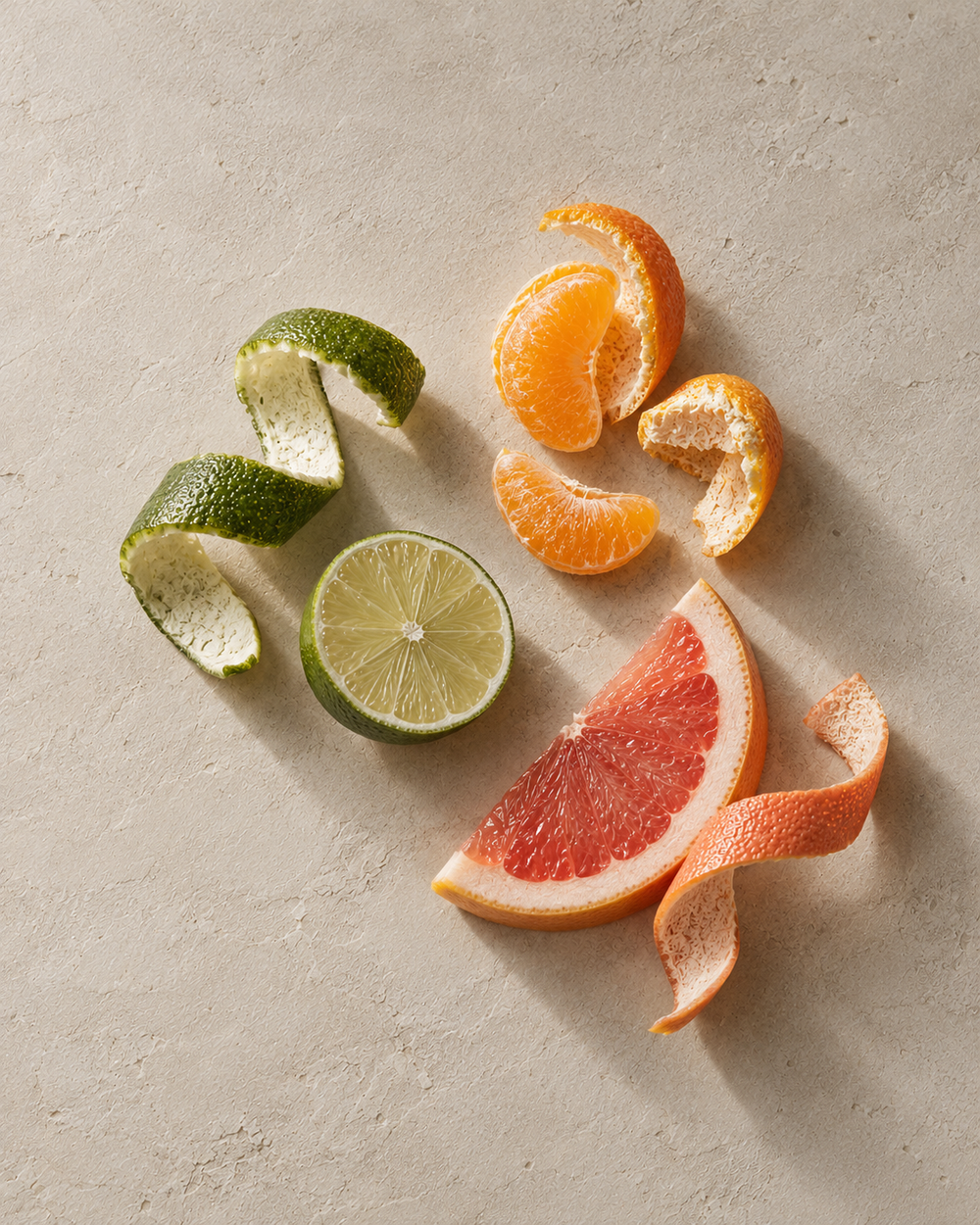 Zutaten von Limette, Mandarine & Grapefruit