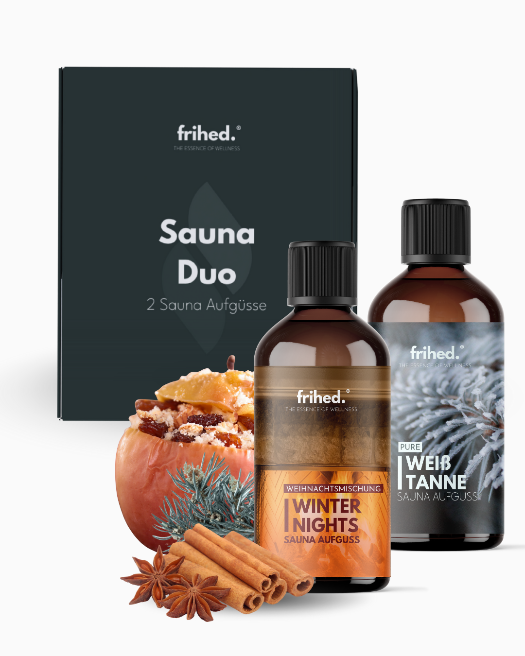 Saunaaufguss Duo Schneesturm: Weißtanne und Winter Nights in zwei 100-ml-Flaschen