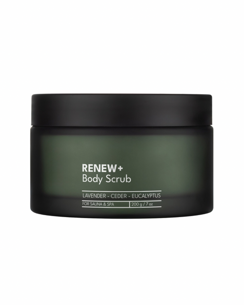 RENEW+ Körperpeeling mit Salz – Lavendel, Zedernholz & Eukalyptus