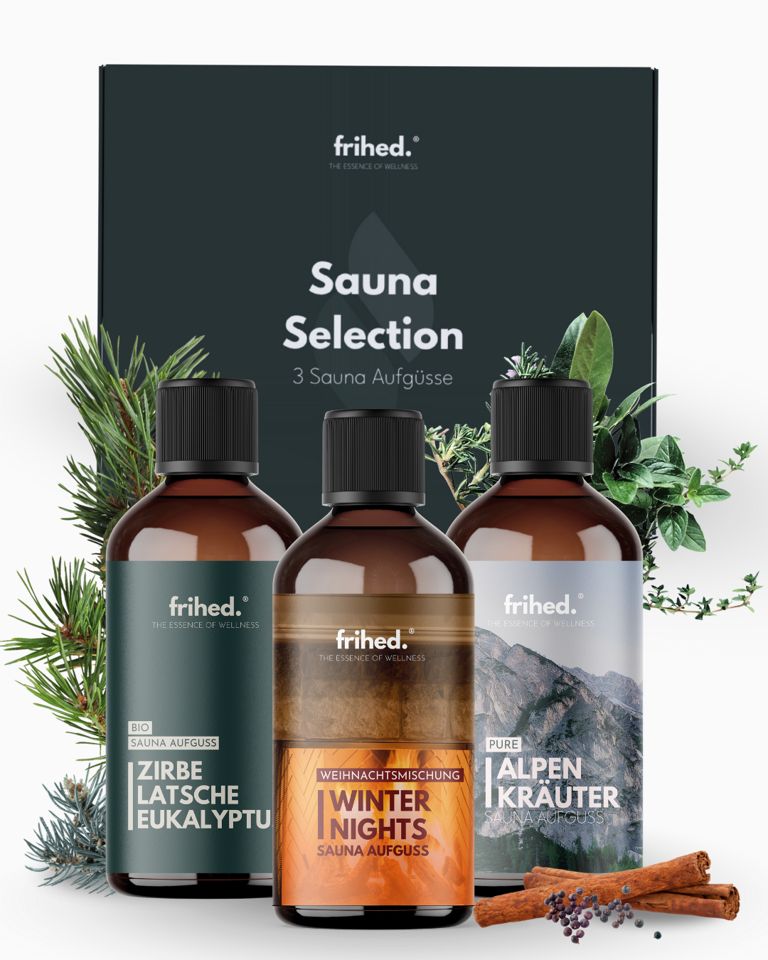Saunaaufguss Trio Hüttenzauber: drei 100-ml-Flaschen im Set