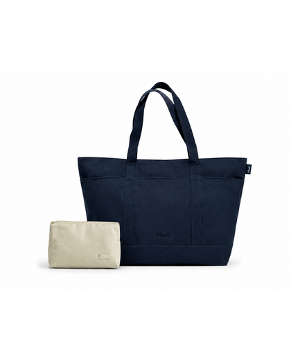 frihed. Saunatasche Navy mit Kulturbeutel Sand als Combo
