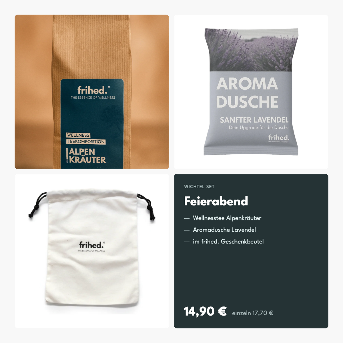 Wichtel Set Feierabend: Wellnesstee Alpenkräuter und Aromadusche Lavendel im Geschenkbeutel